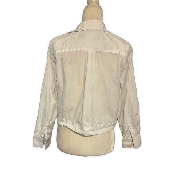 Loft Solid White Long Sleeve Crop Button Down 100% Cotton Top Shirt Xs - Picture 2 of 5